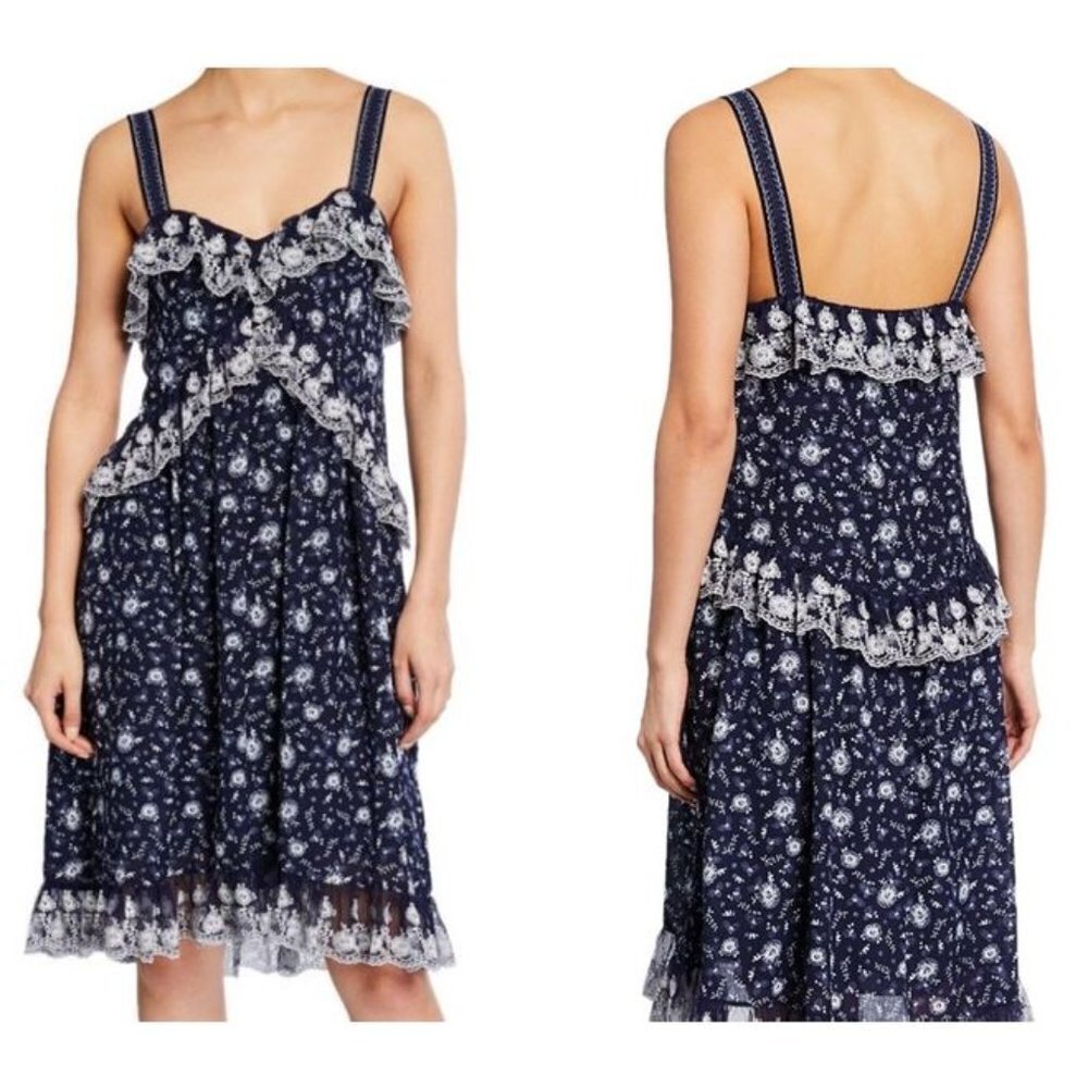NWT Max Studio Blue Floral Ruffled Crepeon Dress